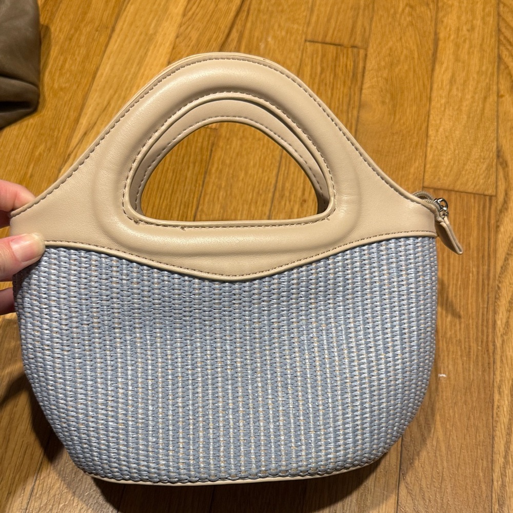 The Drop Blue Raffia mini tote